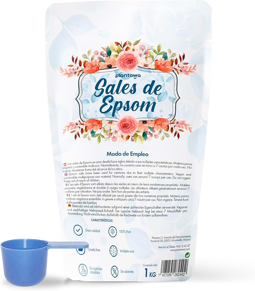 Plantawa Sales de Epsom 1KG | Sal de Baño Concentrado de