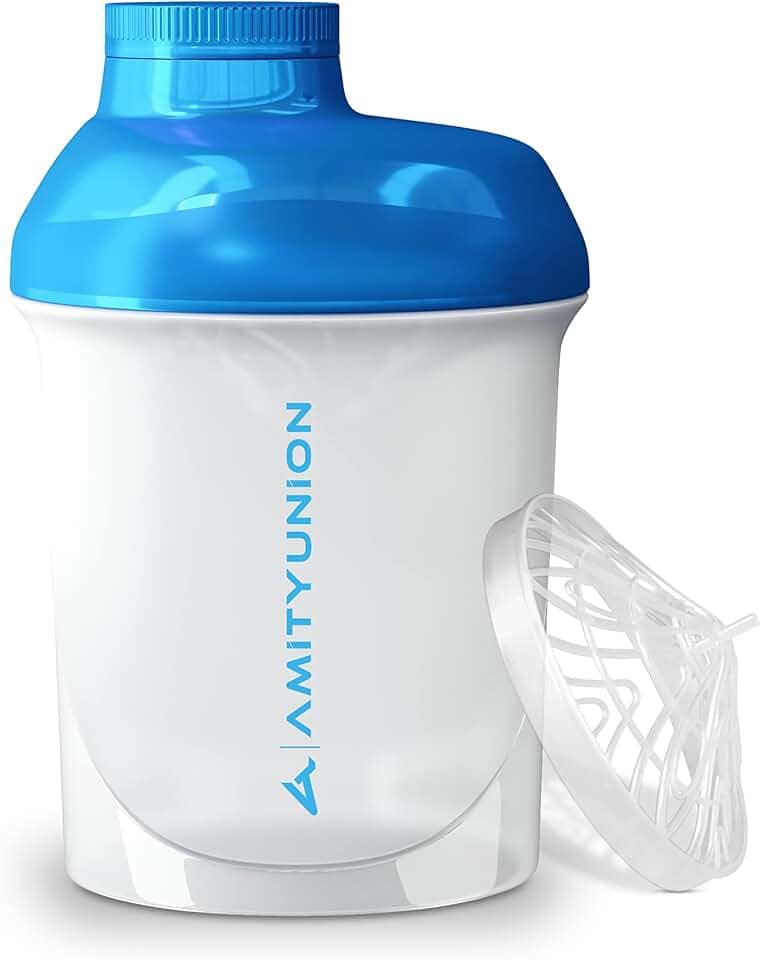 AMITYUNION Protein Shaker White Blue Deluxe 400 ml